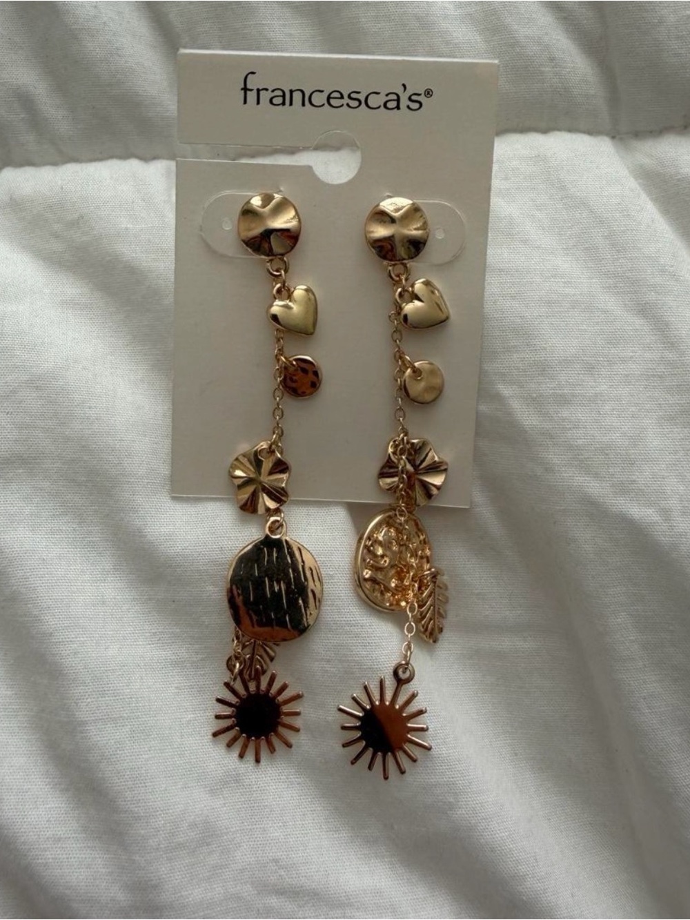 Francesca's Collections Gold Multi-Charm Sunburst Drop Earrings